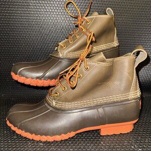 L.L. Bean 6" Brown Orange Lace Up Ankle Water Work Duck Boots Shoes Size 10M